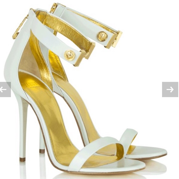 white and gold heels